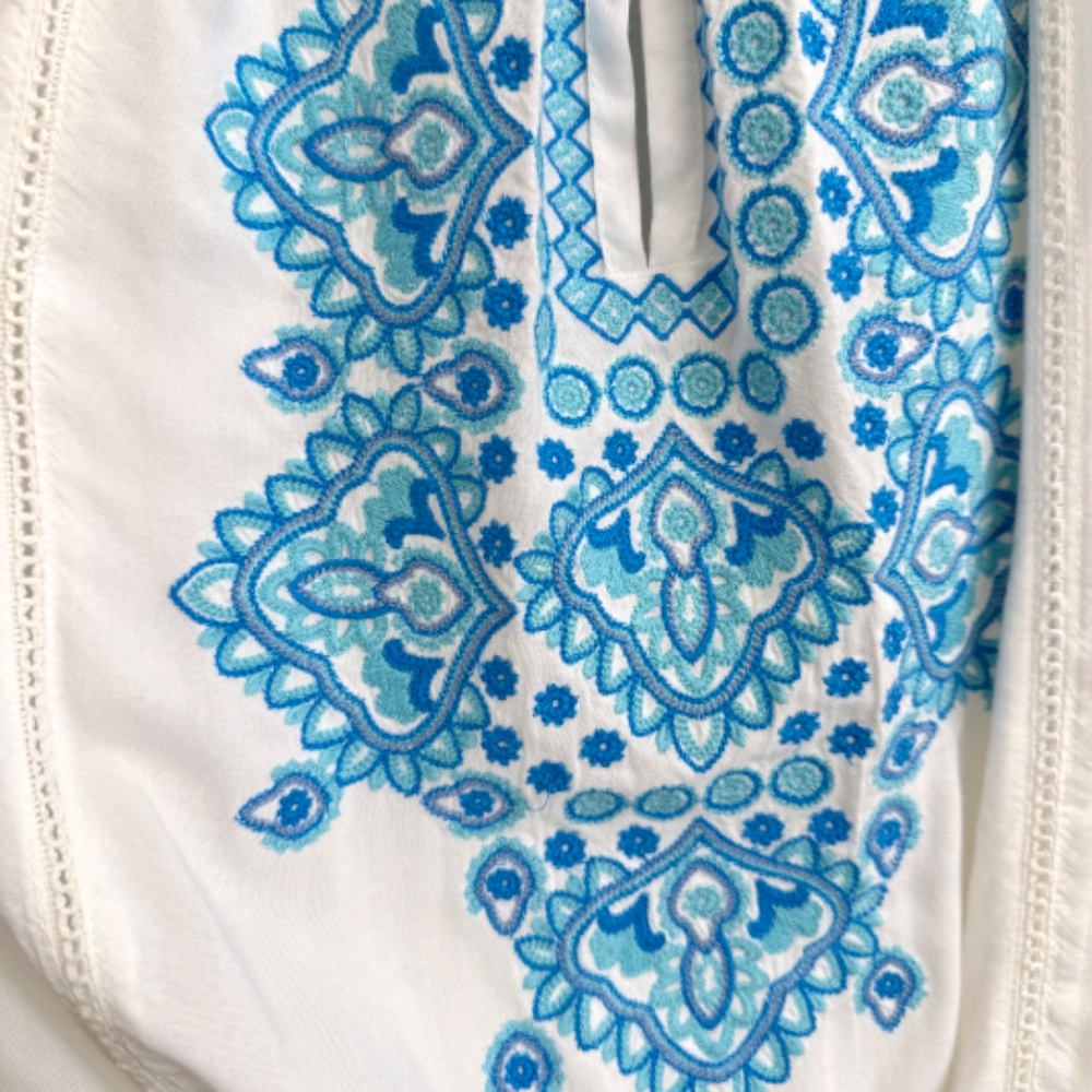 🌊 Melissa Odabash White & Teal Embroidered Beach Dress / Cover-Up 🌊 - Picture 4 of 5
